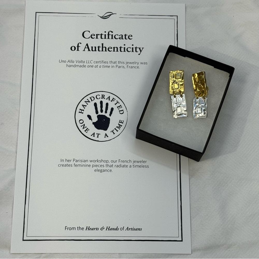 Gold and Silver Geometric Art Deco Clip-On Earrings - Picture 8 of 9